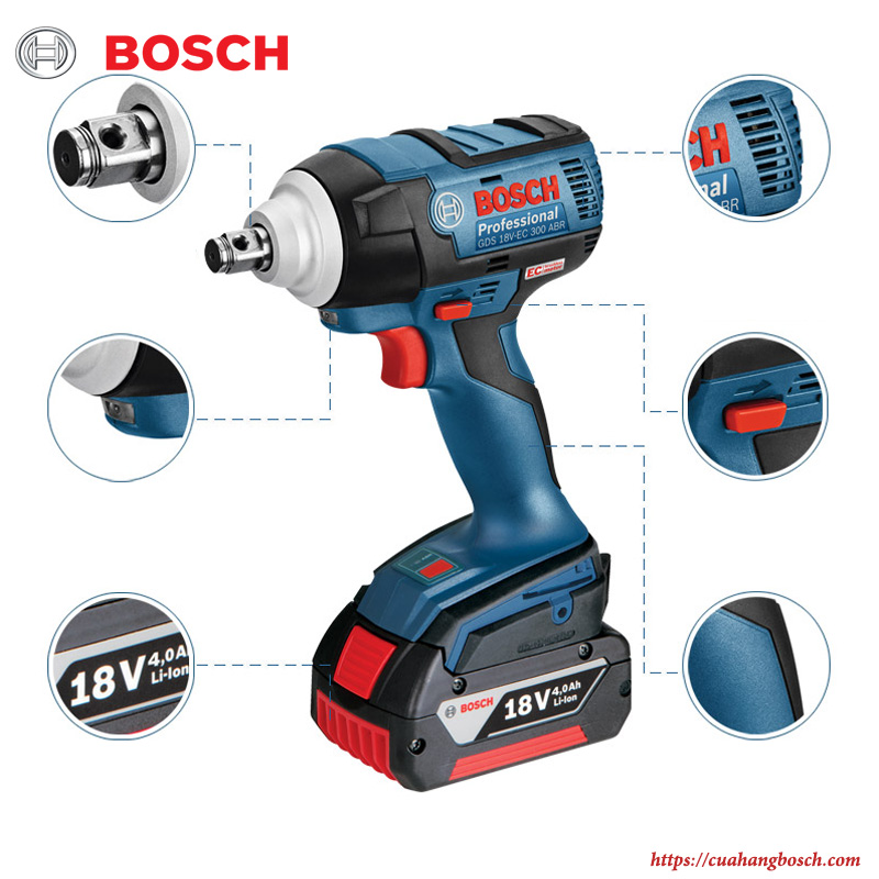 Thiết kế tiện lợi của dòng máy siết ốc động lực Bosch GDS 18v-ec 300 ABR