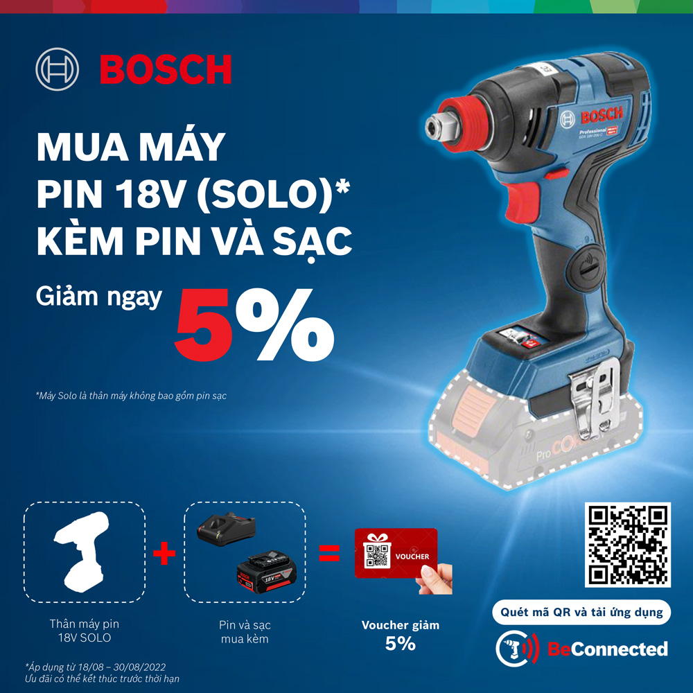 ưu đãi giảm 5% khi mua máy pin Bosch 18V chính hãng