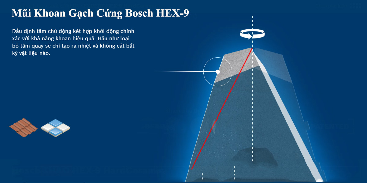 Mũi khoan gạch Bosch HEX-9 có đầu định tâm
