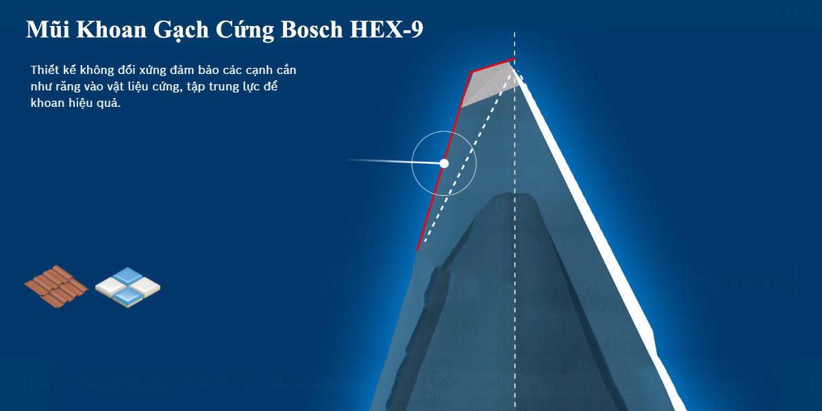 Mũi khoan gạch cứng Bosch HEX-9 có thiết kế đối xưng