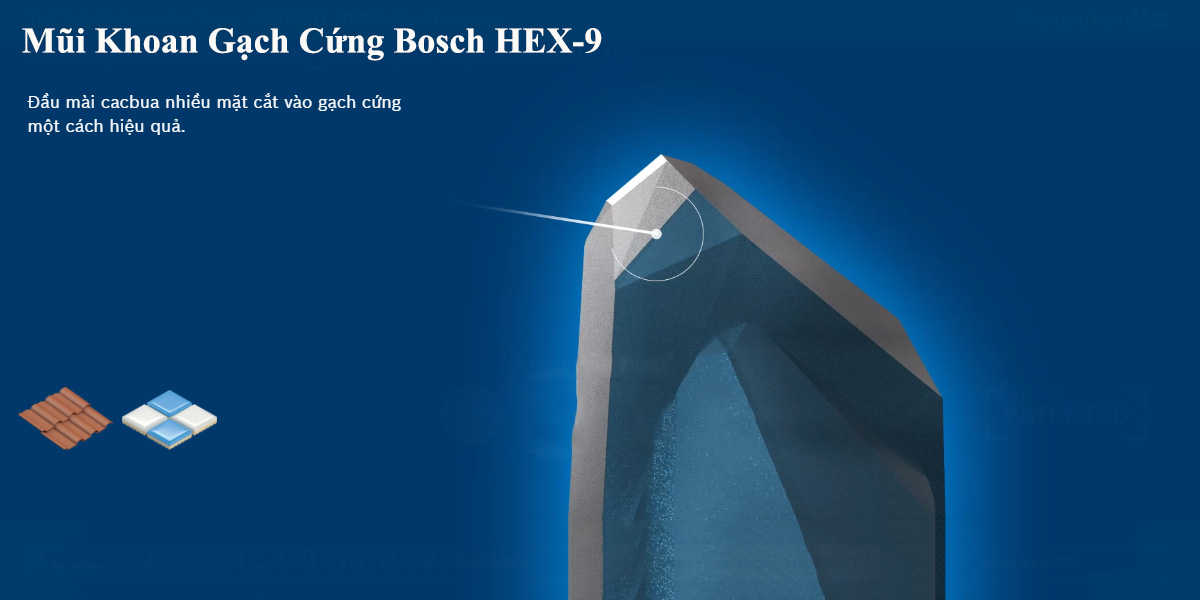 Mũi khoan gạch Bosch HEX-9 với đầu cacbua cứng rắn