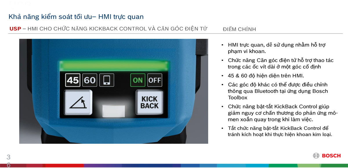 Giao diện điều khiển trực quan mang tới sự khác biệt trong dòng máy khoan Bosch GSR/GSB 18V-150 C