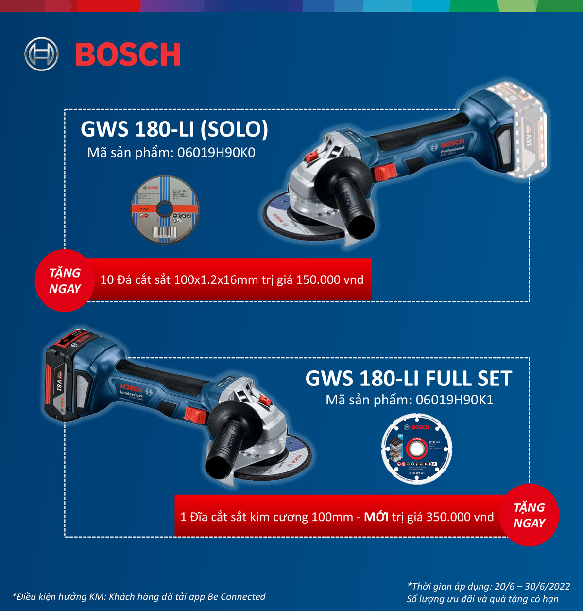 Ưu đãi tặng đĩa cắt khi mua máy mài góc Bosch GWS 180