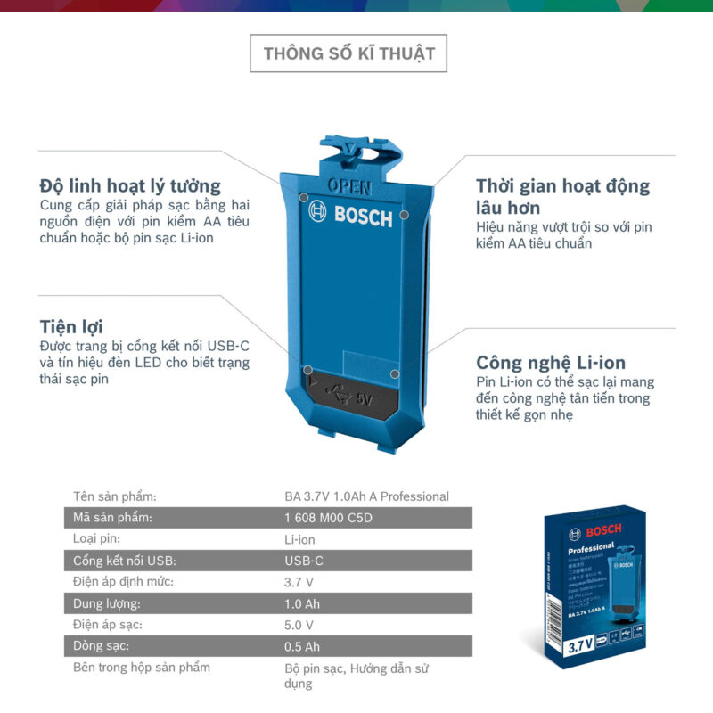 Pin BA 3.7v 1.0Ah Cho Máy Đo Khoảng Cách Bosch