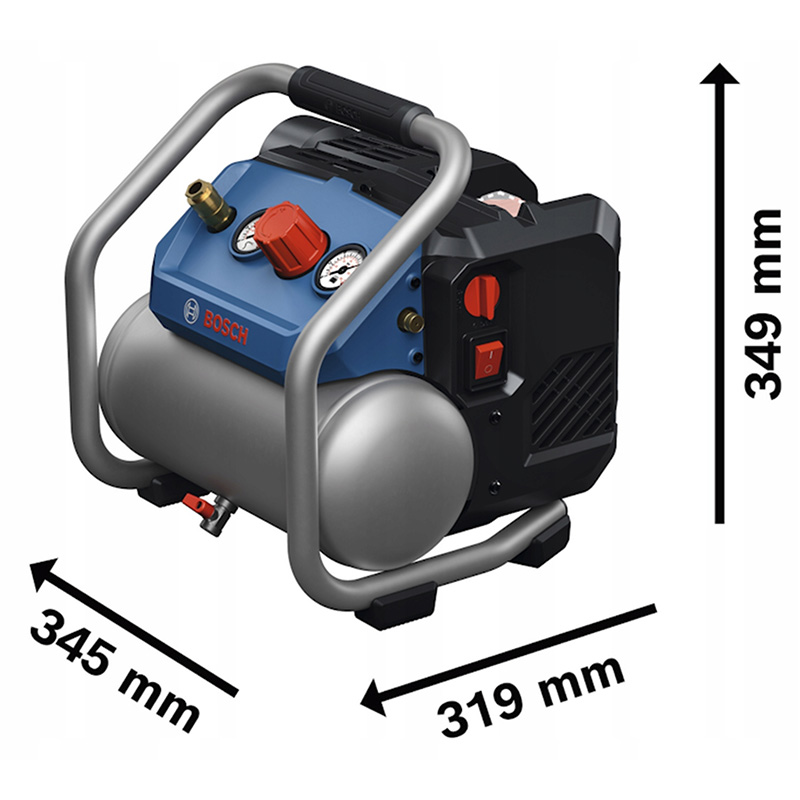 Kích thước thực tế dòng máy nén khí dùng pin Bosch GKO 18V-51