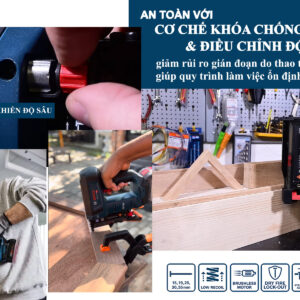 Bosch GNH 18V-35 hoạt động hiệu quả với cơ chế khóa chống bắn không cùng núm điều khiển độ sâu đinh bắn